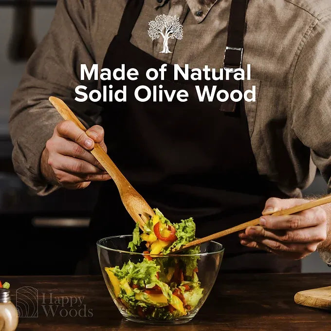 Set of 5 Utensils with Utensil Holder Square made of Olive Wood