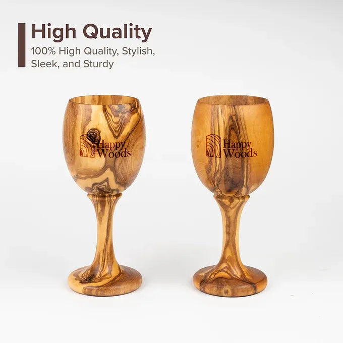 Set of 2 Wooden Goblets made of Tunisian Olive Wood,Wooden Drinking Glass
