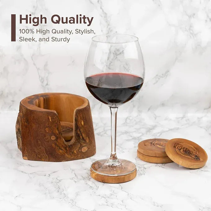 coasters with rustic holder made of Tunisian Olive Wood, set of 6