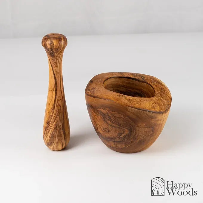 Rustic Wood Mortar-Pestle handmade of Olive Wood