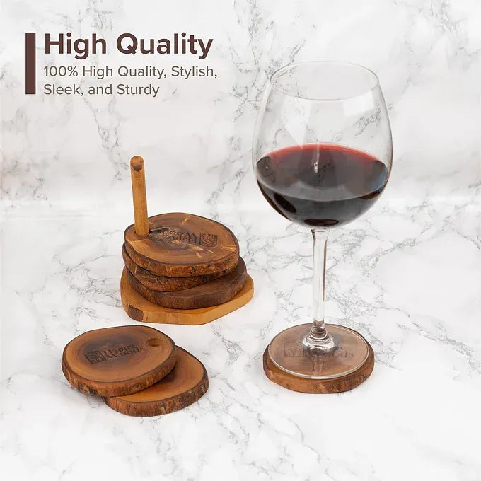 Rustic coasters with holder made of Tunisian Olive Wood, set of 6