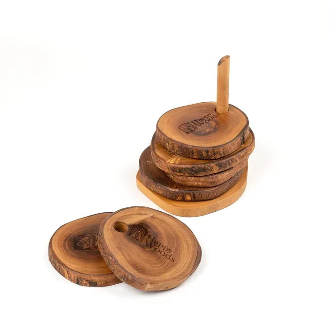 Rustic coasters with holder made of Tunisian Olive Wood, set of 6