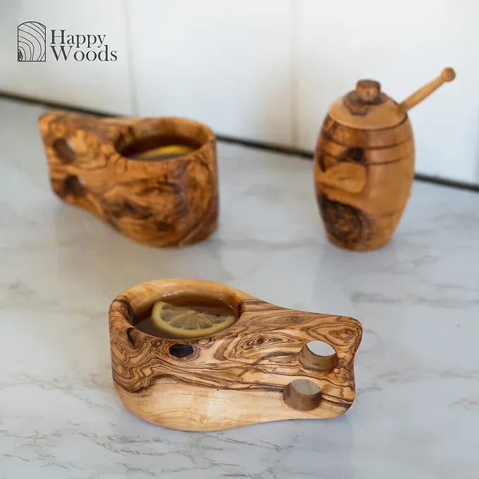 Set of 2 Kuksa/Guksi Cup made of Tunisian Olive Wood