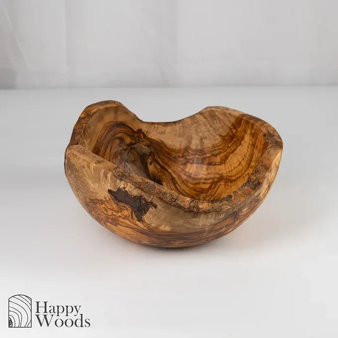 Rustic Wood Fruit basket with Handle made of Tunisian Olive Wood