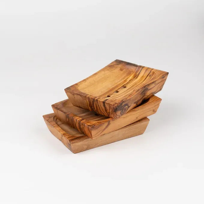 Set of 3 Soap Dishes made of Tunisian Olive Wood