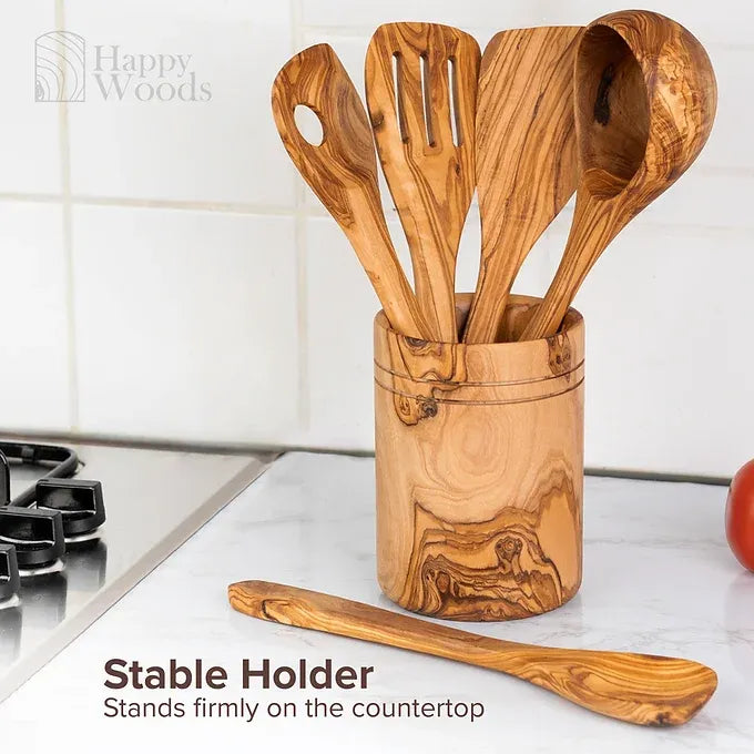 Set of 5 Utensils with Utensil Holder Round