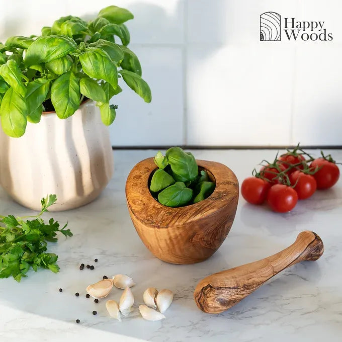 Rustic Wood Mortar-Pestle handmade of Olive Wood