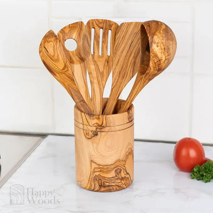 Set of 5 Utensils with Utensil Holder Round