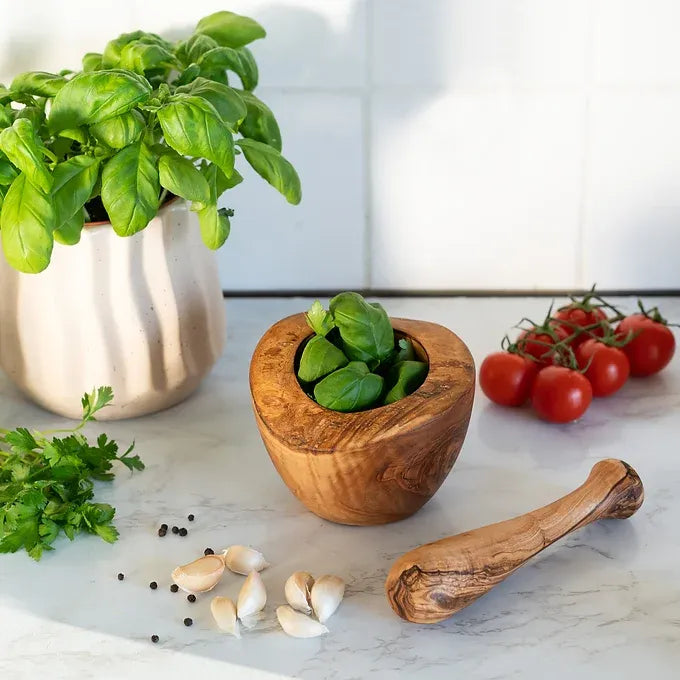 Rustic Wood Mortar-Pestle handmade of Olive Wood