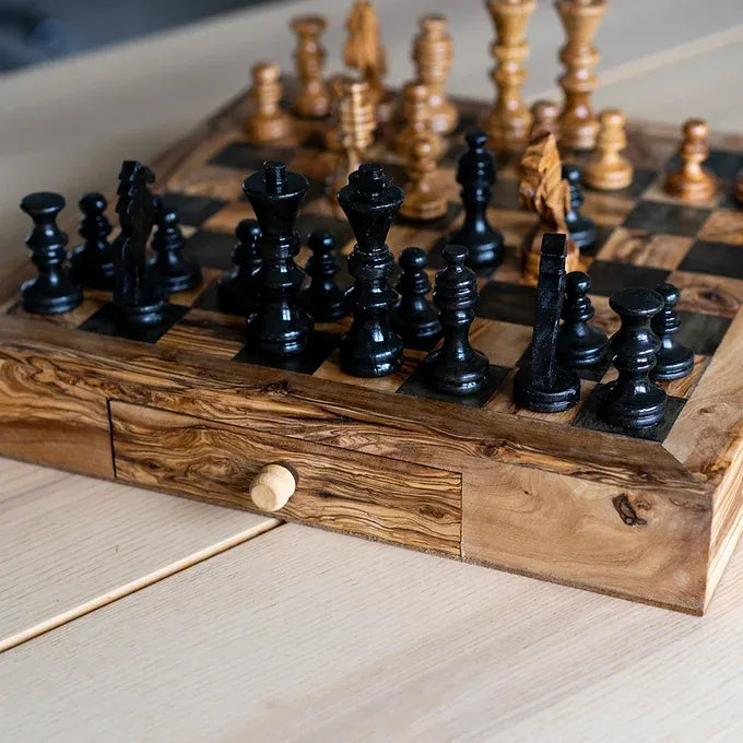 Square Wooden Chessboard (With Drawers)