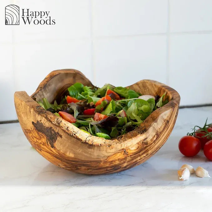 Rustic Wood Fruit basket with Handle made of Tunisian Olive Wood