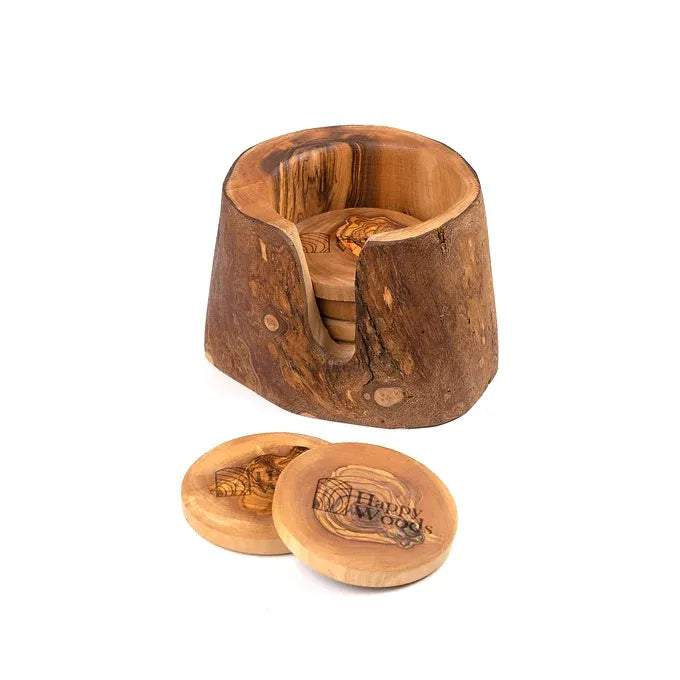 coasters with rustic holder made of Tunisian Olive Wood, set of 6