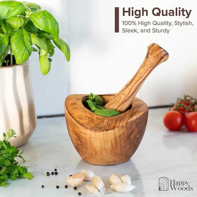Rustic Wood Mortar-Pestle handmade of Olive Wood