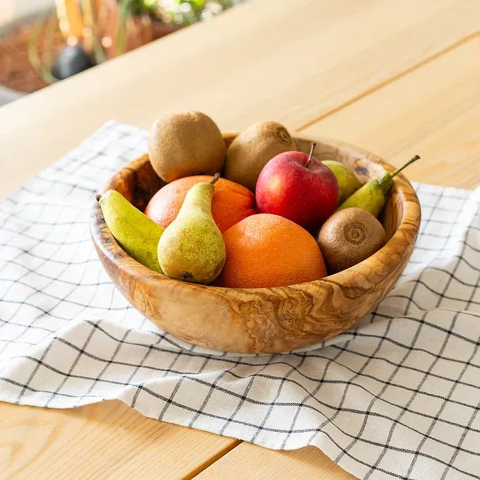 Large Olive Wood Bowl, Wooden Fruit Bowl, Rustic Kitchen Ware