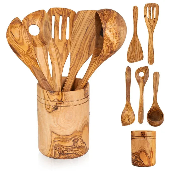 Set of 5 Utensils with Utensil Holder Round