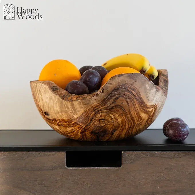 Rustic Wood Fruit basket with Handle made of Tunisian Olive Wood