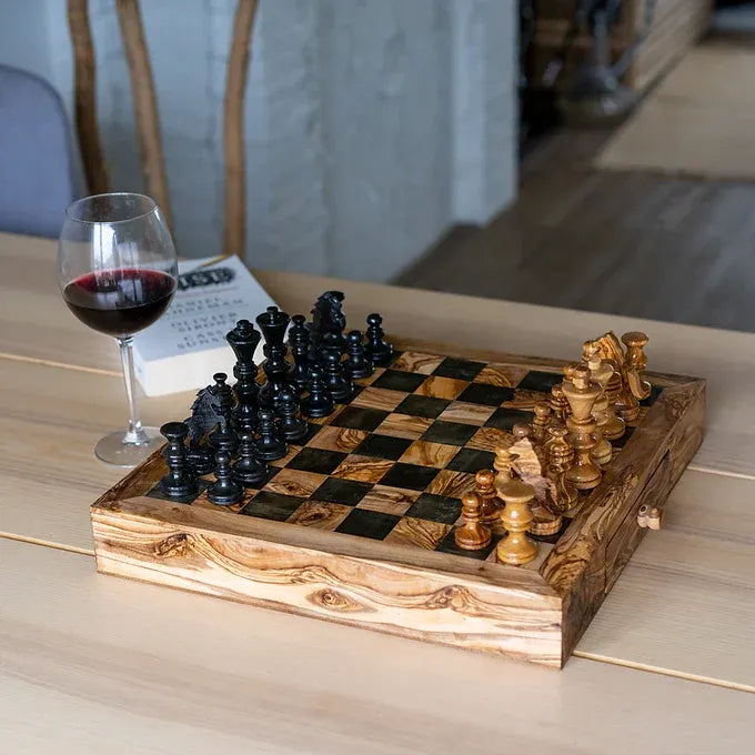 Square Wooden Chessboard (With Drawers)