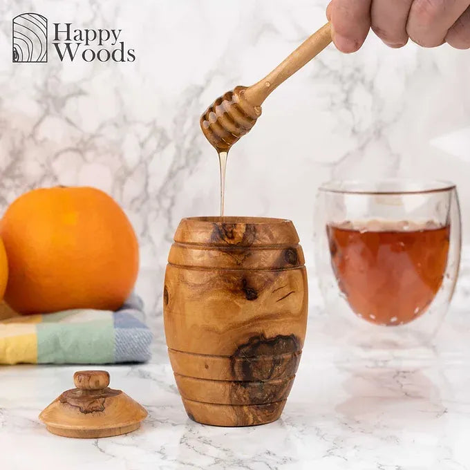 Olive wood Honey pot with Dipper