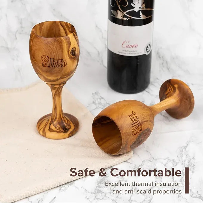Set of 2 Wooden Goblets made of Tunisian Olive Wood,Wooden Drinking Glass
