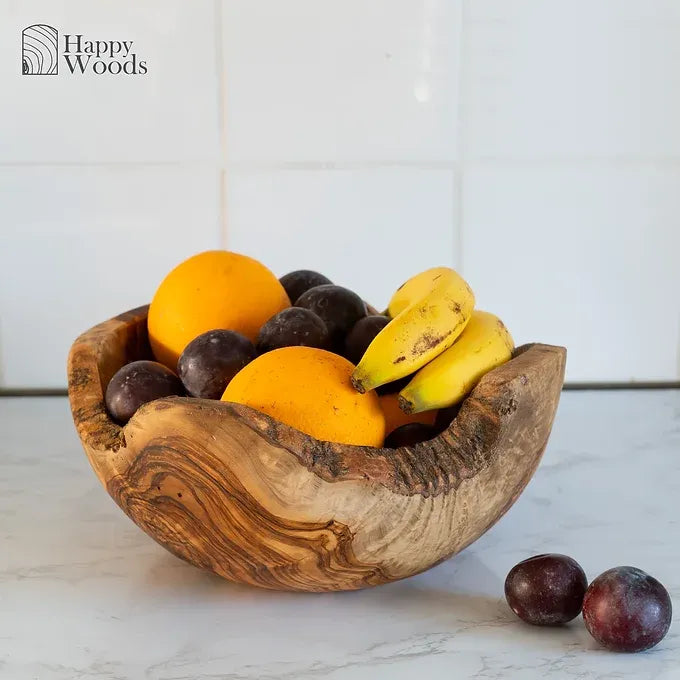 Rustic Wood Fruit basket with Handle made of Tunisian Olive Wood