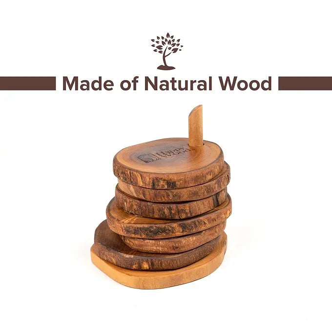 Rustic coasters with holder made of Tunisian Olive Wood, set of 6
