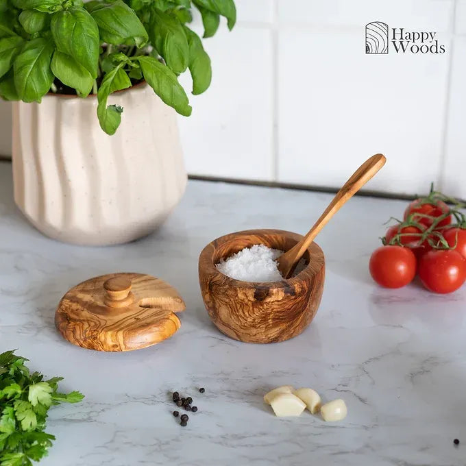 Set of 2 Salt Cellar with Lid / Sugar Pot With Coffee Spoon