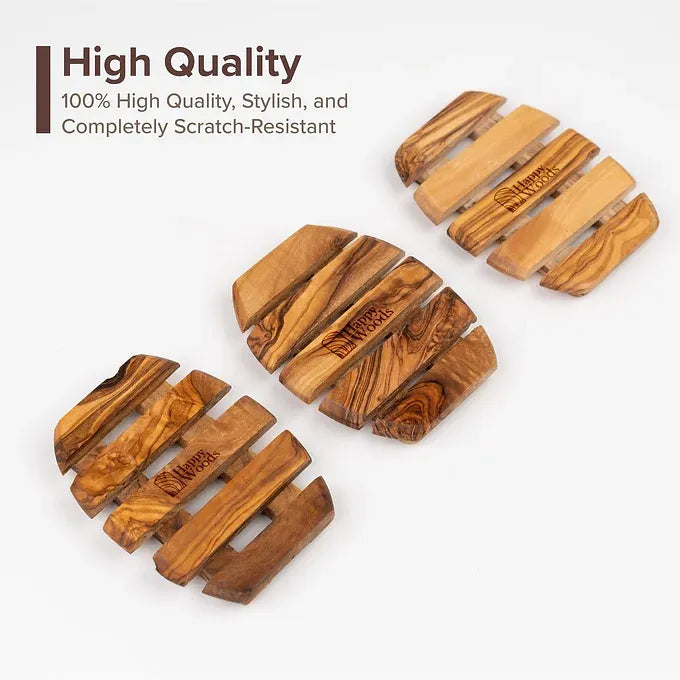 Set of 3x Soap Dishes made of Tunisian Olive Wood
