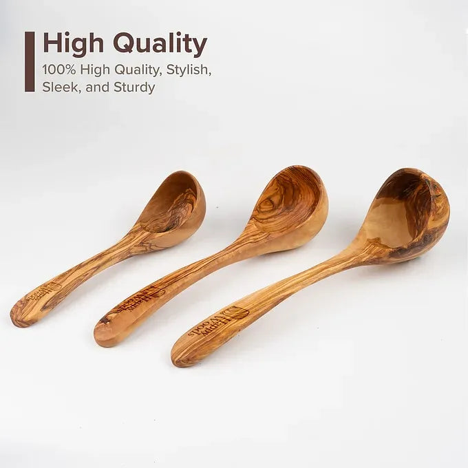 Set of 3 Wooden Ladles made of Tunisian Olive Wood