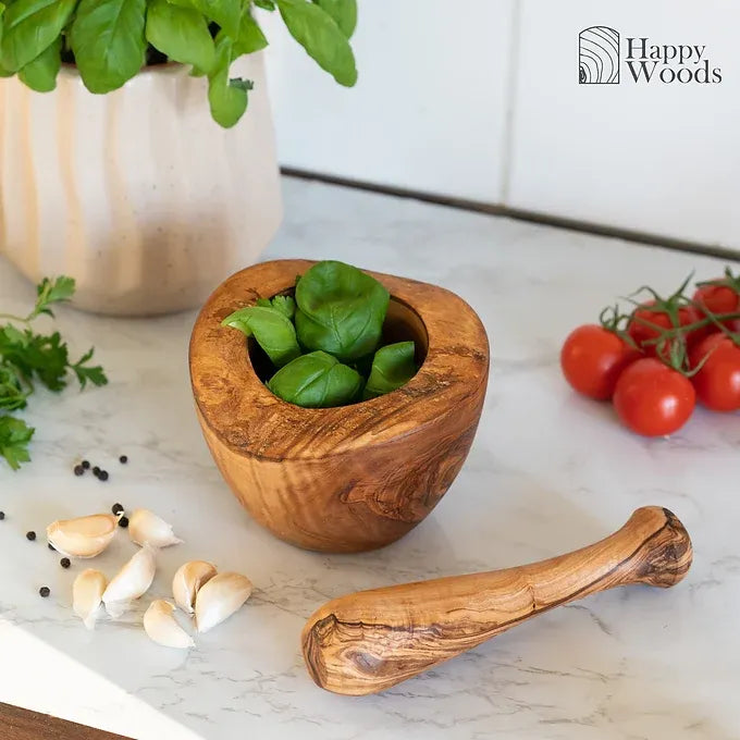 Rustic Wood Mortar-Pestle handmade of Olive Wood