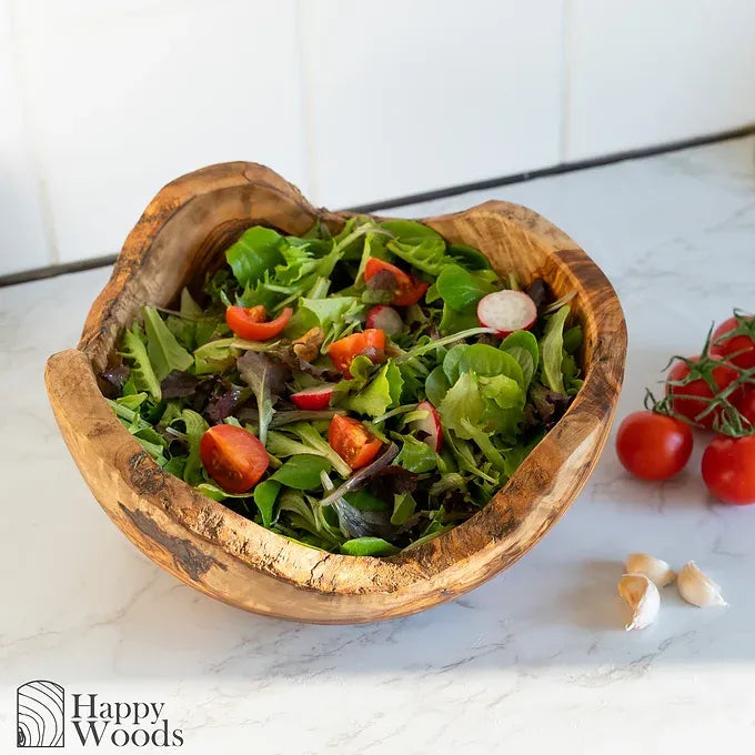 Rustic Wood Fruit basket with Handle made of Tunisian Olive Wood
