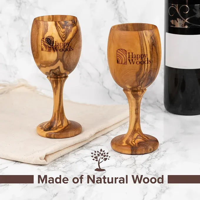Set of 2 Wooden Goblets made of Tunisian Olive Wood,Wooden Drinking Glass