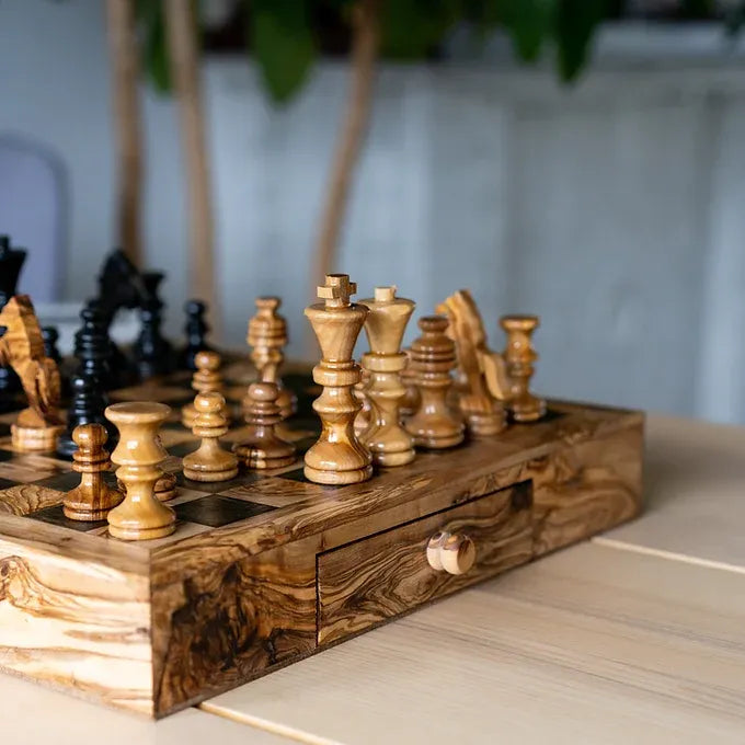 Square Wooden Chessboard (With Drawers)