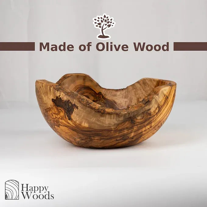 Rustic Wood Fruit basket with Handle made of Tunisian Olive Wood