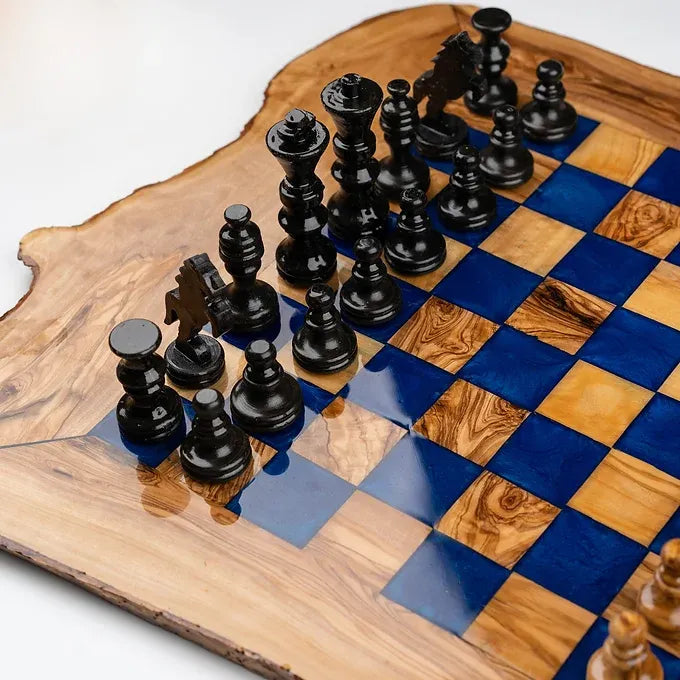Rustic Glossy Wood Chess Set with Rough Edges
