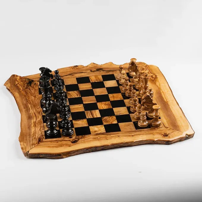 Rustic Glossy Wood Chess Set with Rough Edges